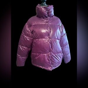 Noize Shiny Purple Puffer Jacket Women’s Quilted Bubble Winter Cropped